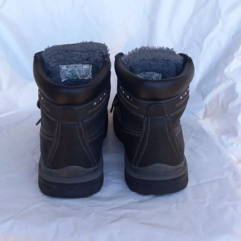 MISHANSHA Womens Lace Up Ankle Boots Black Size 37/6.5 Faux Fur Interior